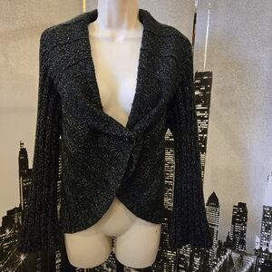 WH|BM size Large black & metallic shawl sweater